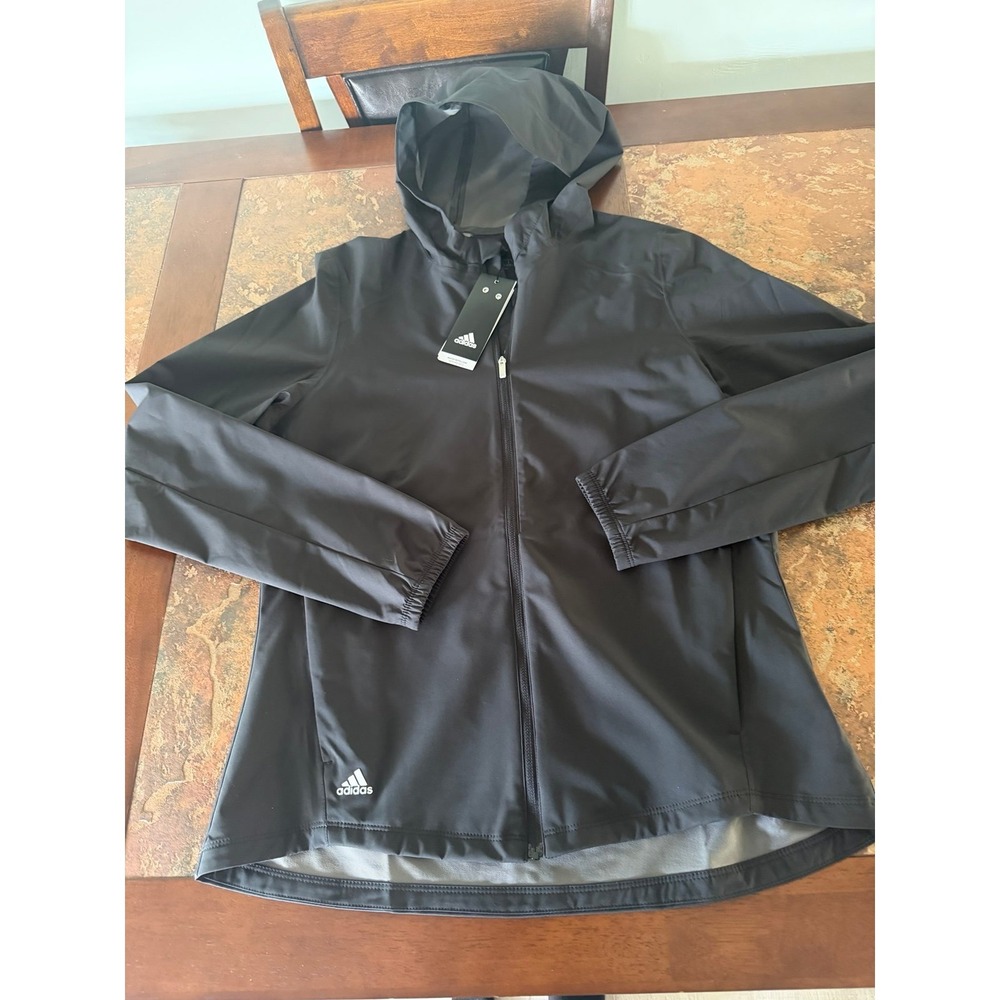 Adidas Full Zip Hooded Rain Jacket Black Women's Small NWT